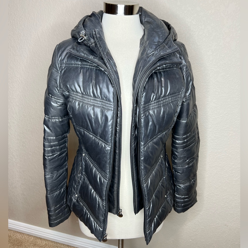Laundry By Shelli Segal Puffer Coat Silver/Grey Size M